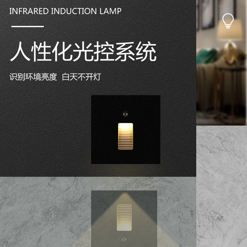 长口LED过道人体感应灯 86型踏步台阶走廊酒店楼梯灯 防水地脚灯