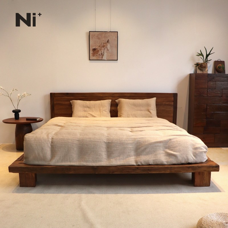 Ni+尼家侘寂风日式床落地矮床榻榻米床实木地台床民宿床双人大床
