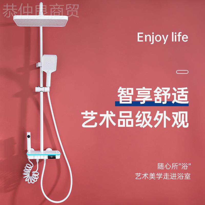 哑花白洒套装氛围灯实用数显黄铜家用枪灰淋浴简套易19109洒花装