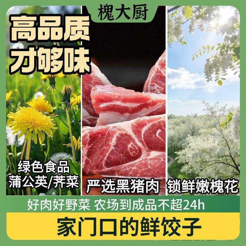 【展会特惠包邮】新鲜精挑野菜槐花荠菜手工水饺冷冻营养早餐*5袋