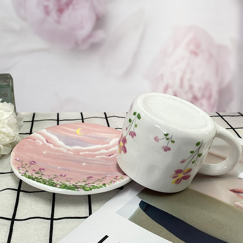 精致下午茶杯高颜值马克杯vins风田园陶瓷杯子办公室咖啡杯碟