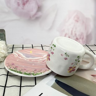 精致下午茶杯高颜值马克杯vins风田园陶瓷杯子办公室咖啡杯碟
