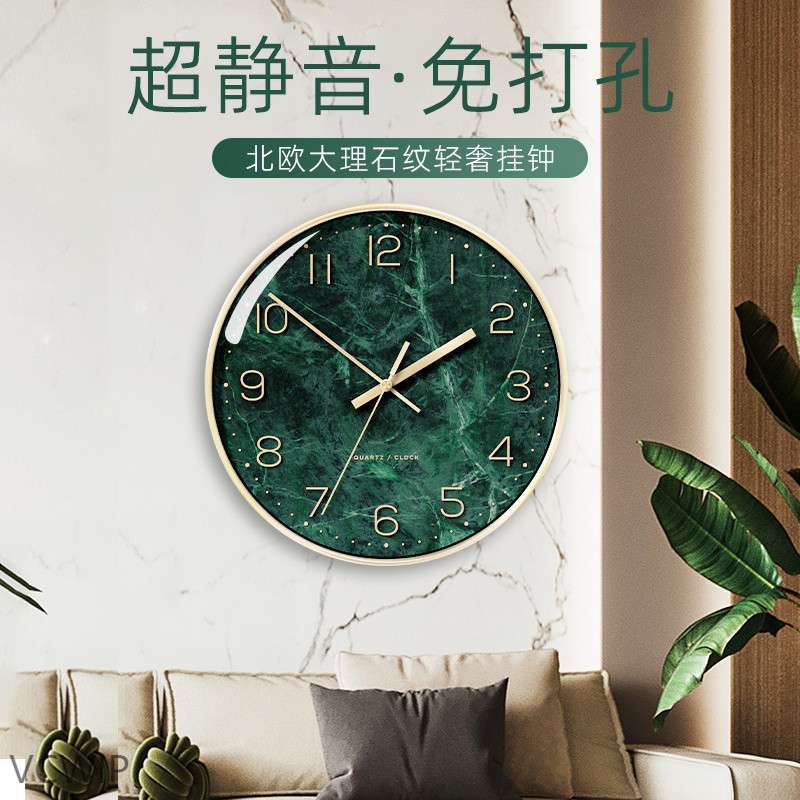 l1s大理石现代艺术挂钟客厅家用时尚创意简约时钟卧室静音挂墙钟