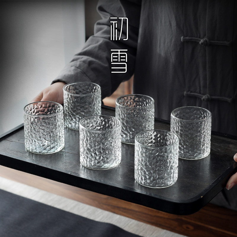 玻璃小茶杯6只装功夫茶小杯子套装直身酒杯日式锤目纹品茗杯茶具