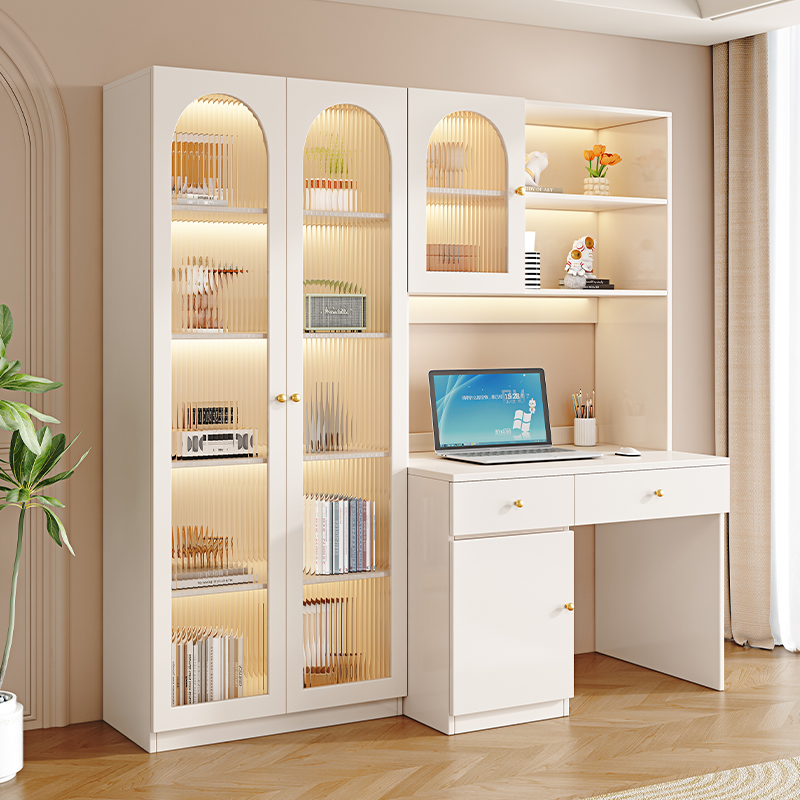 电脑桌台式家用现代简约实木书桌书架一体学生写字桌卧室办公桌子