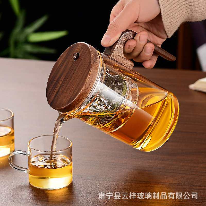 不锈钢茶漏玻璃飘逸壶 大容量耐高温玻璃一键过虑茶水分离泡茶壶