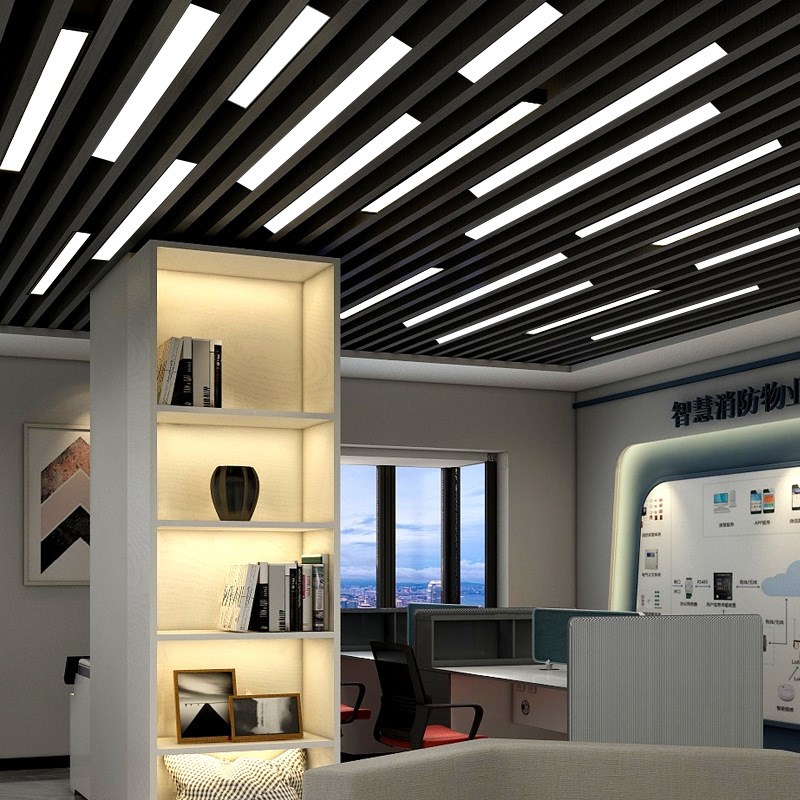 led方通灯超亮办公室长条灯简约现代格珊吊顶商场超市Y吊线条形灯