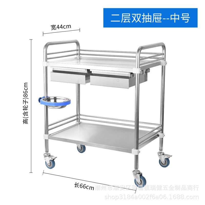 严选不锈钢小推车k美容院纹绣置物小推车仪器车双抽屉滑轮工具车