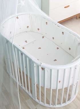 ij北欧实木婴儿床儿多功能bb床可移动可拼接大床白色网红圆床