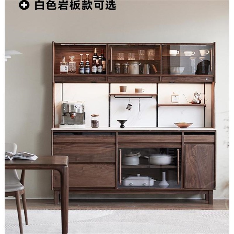 北美黑胡桃餐边柜客厅简约现代实木茶水碗橱柜客厅酒柜收纳储物柜