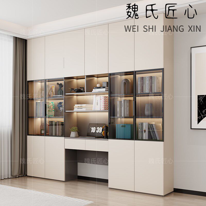 书柜书桌一体满墙书架卧室组合柜书房电脑桌N客厅学习桌实木办公
