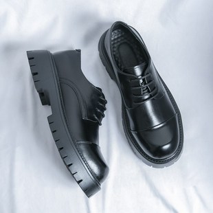 皮鞋男款正装商务高级感英伦风男生大头厚底德比鞋增高休闲鞋黑色