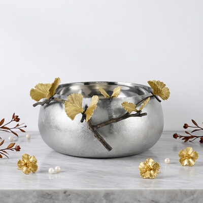 Michael Aram进口手工蝴蝶银杏系列不锈钢碗厨房餐厅家居艺术钵