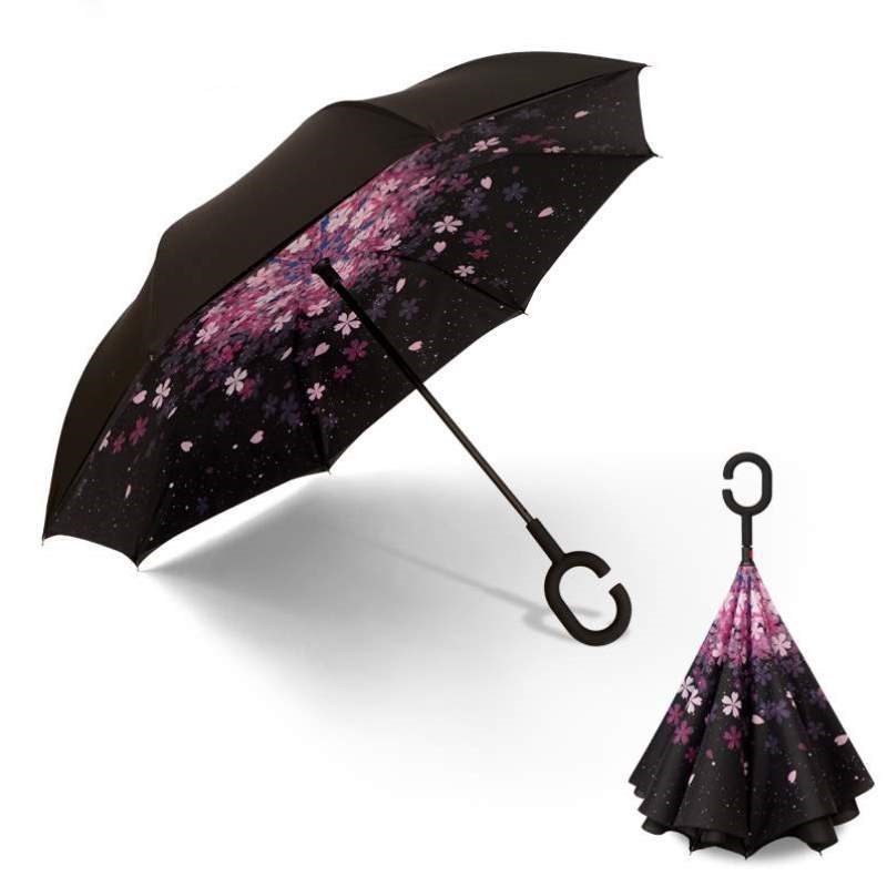 号免持车载大两用反向双人伞长柄伞车用双层自动配色式雨伞女晴雨