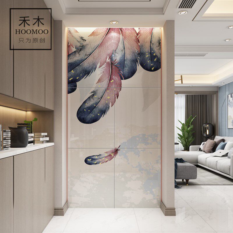 羽毛瓷砖美式现代玄关电视背景墙微晶石影视墙砖客厅装饰边框