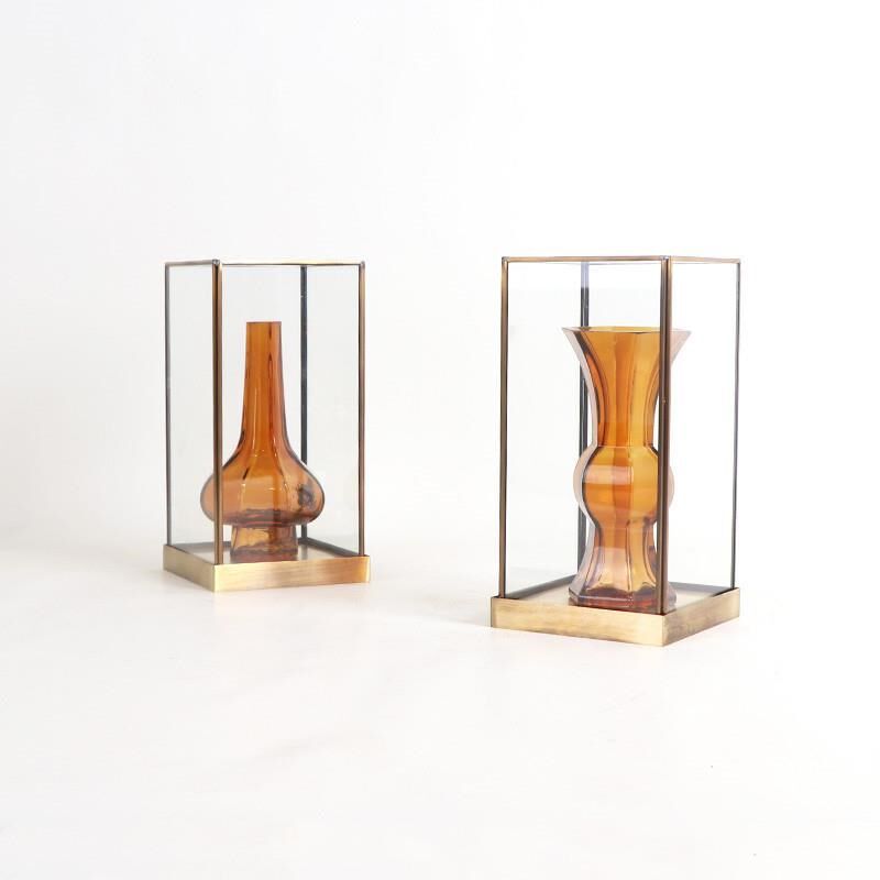 新中式现代花瓶玻璃展示罩摆件样板房间茶室家居简约软装饰品摆设
