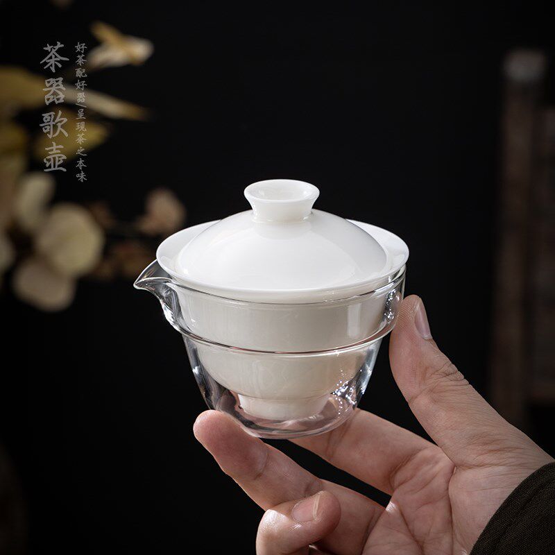 猪油白盖碗泡茶旅行茶具 户外便携白瓷一壶四杯套装 简易功夫茶具