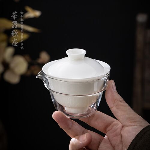 猪油白盖碗泡茶旅行茶具 户外便携白瓷一壶四杯套装 简易功夫茶具