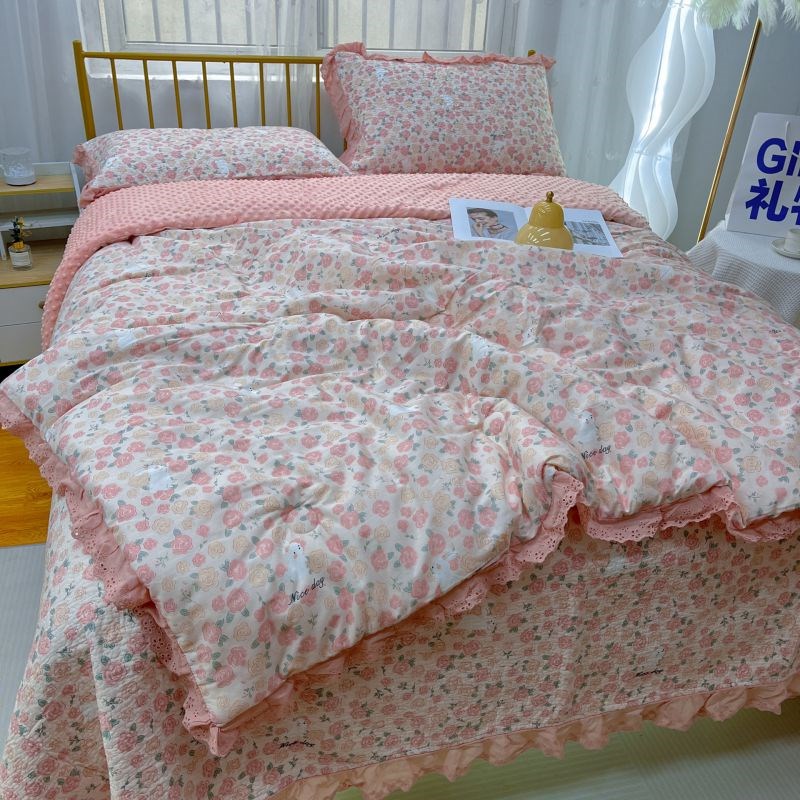 可机洗棉花被高温砂洗春秋被双人被子豆豆被四件套床盖三件套