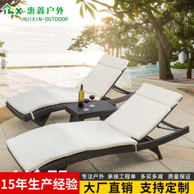 阳台躺床藤椅户外藤编躺椅午休游泳池躺床海边沙滩椅休闲折叠躺床
