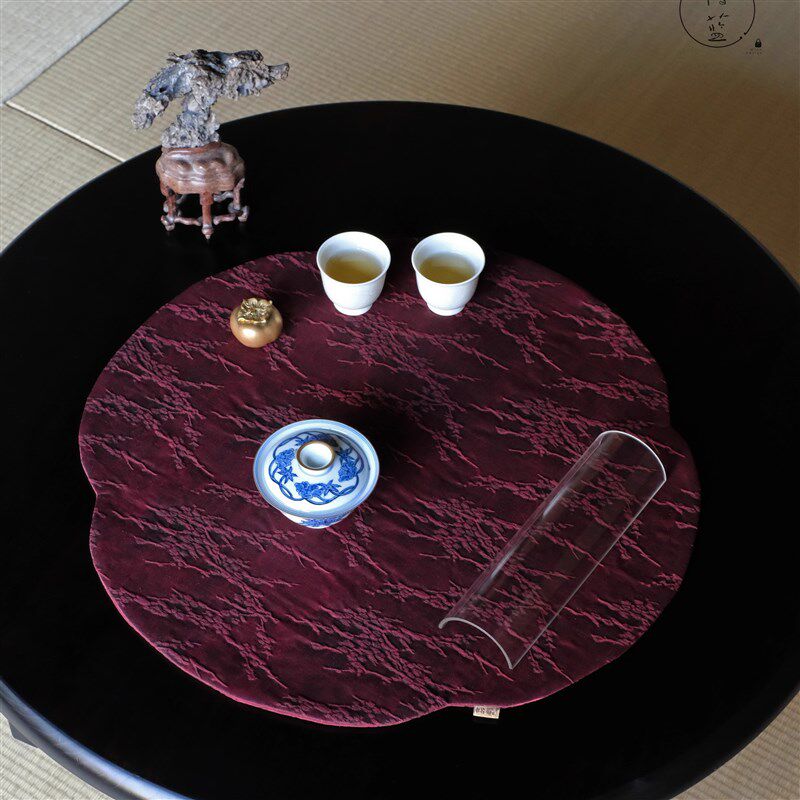 慢蓝  香云纱红云纱提花 茶道布艺手工国风P 海棠茶席41*41