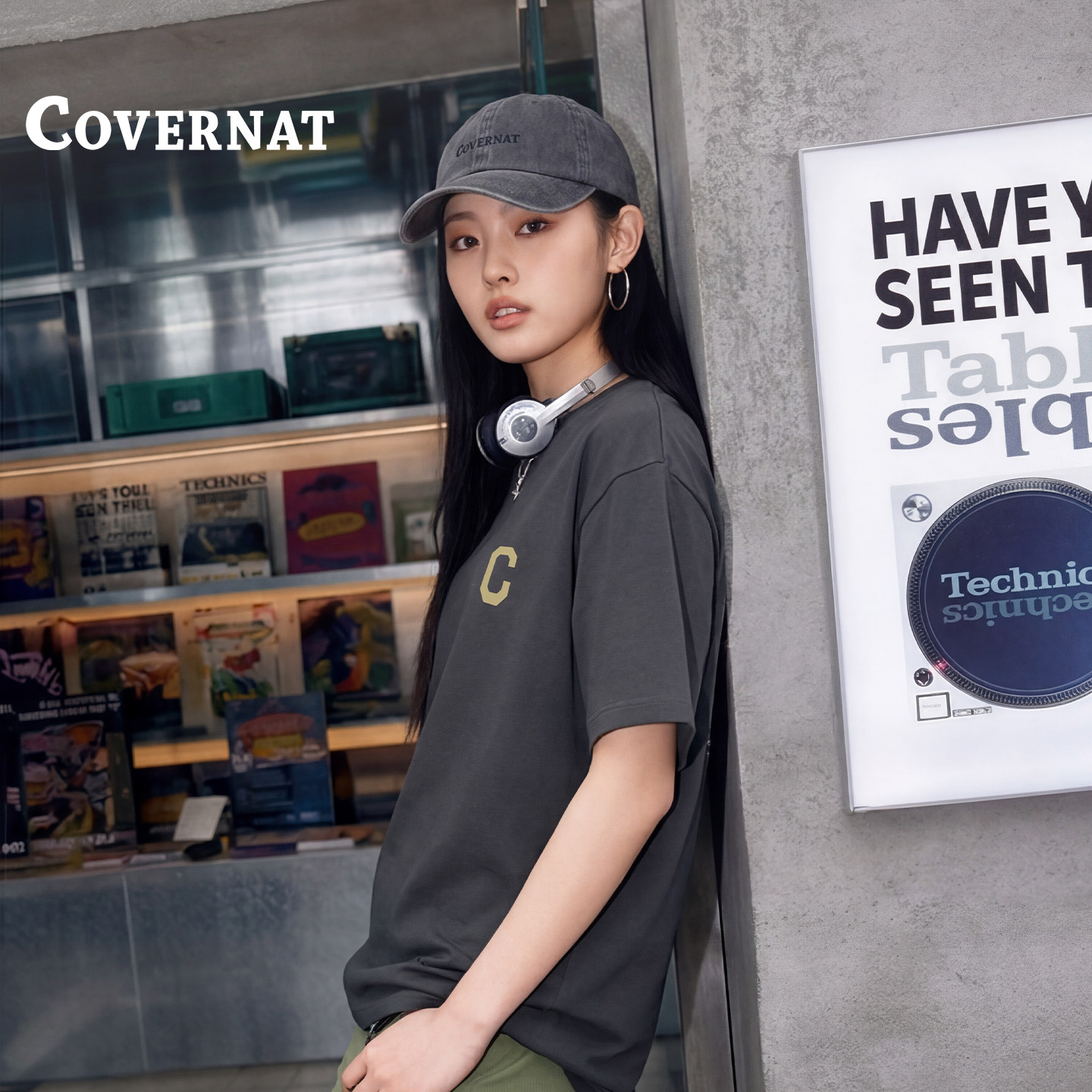 COVERNAT韩国短袖t恤2026新款女夏季情侣装上衣韩系穿搭深灰色T恤