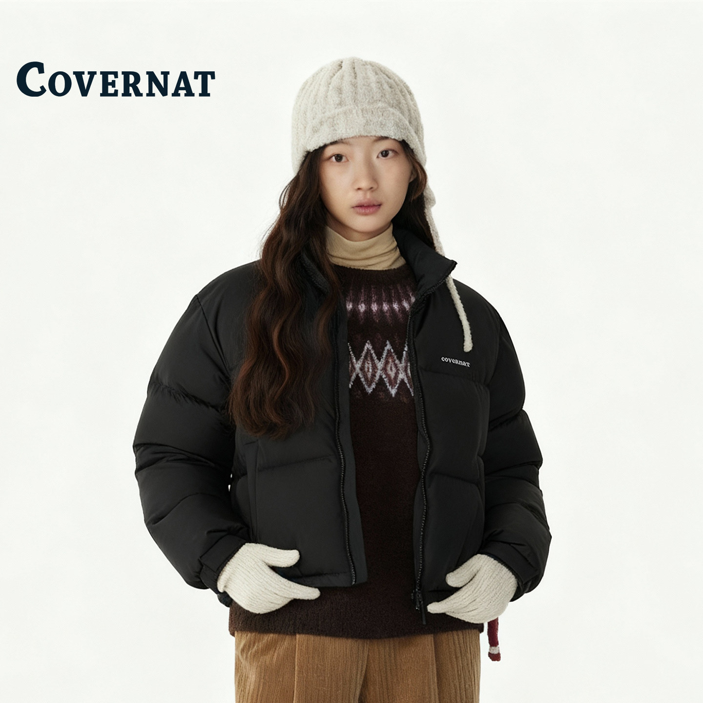 COVERNAT韩国新款黑色羽绒服