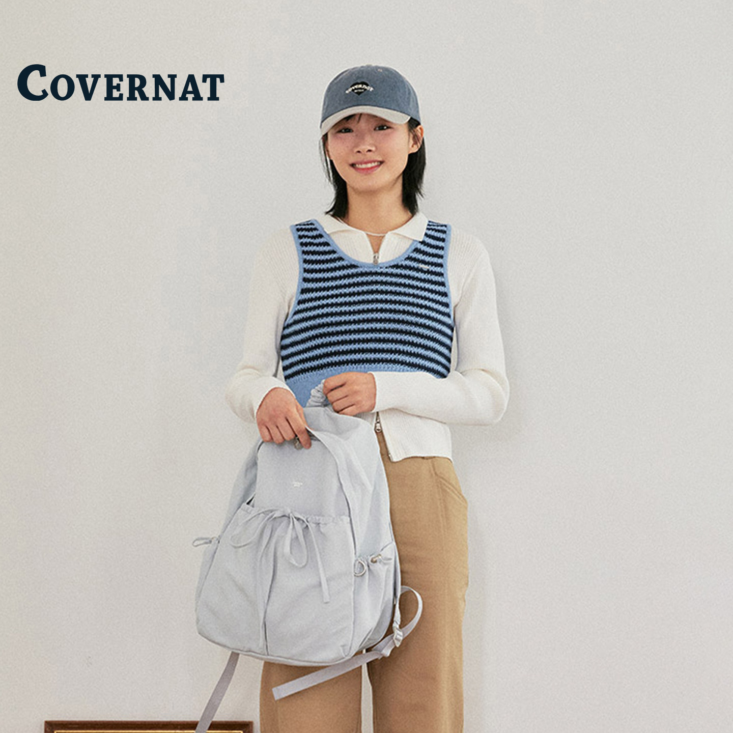 COVERNAT韩国双肩包男女通用轻便耐磨校园大容量方形书包旅游包