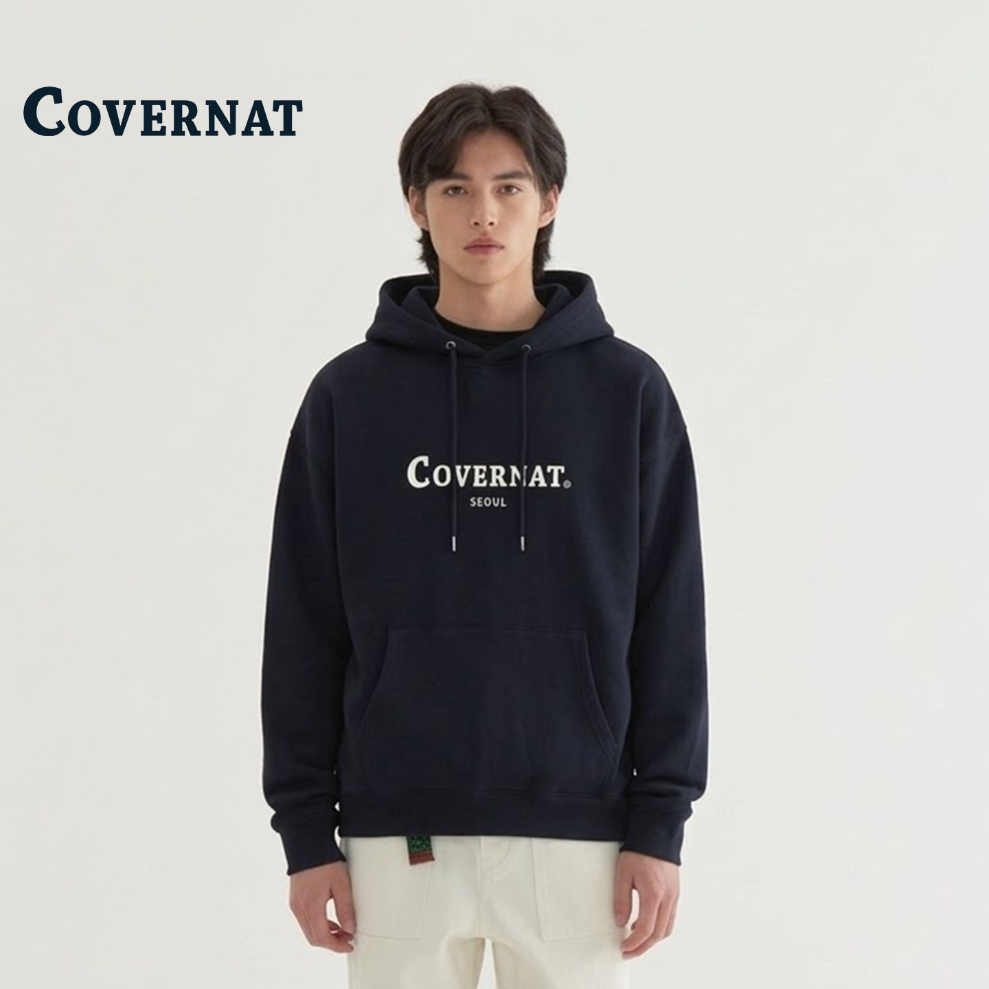 COVERNAT韩国男式卫衣美式休闲百搭上衣通勤简约风情侣连帽卫衣