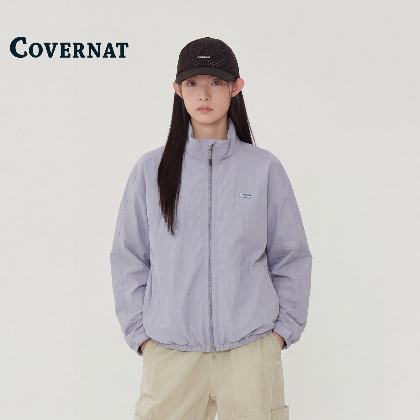 COVERNAT韩国外套秋季韩系纯色宽松型休闲开衫夹克运动防风外套
