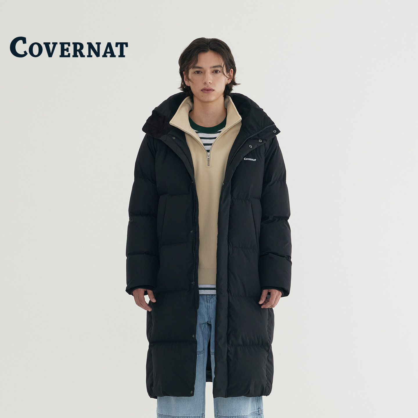 COVERNAT长款羽绒服男女款情侣装短款外套宽松休闲风立领保暖鸭绒