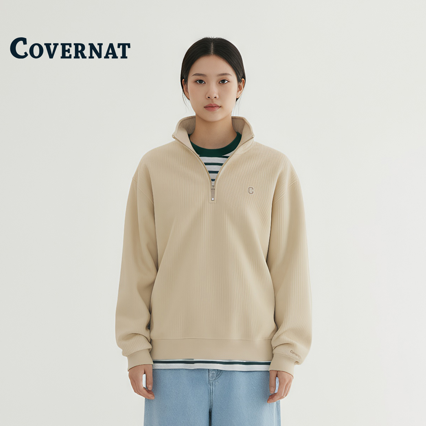 韩国卫衣半拉琏长袖宽松慵懒风