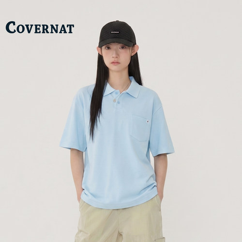 covernat韩国polo衫女翻领纯棉