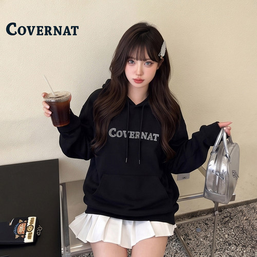 COVERNAT韩国卫衣刺绣装饰连帽款