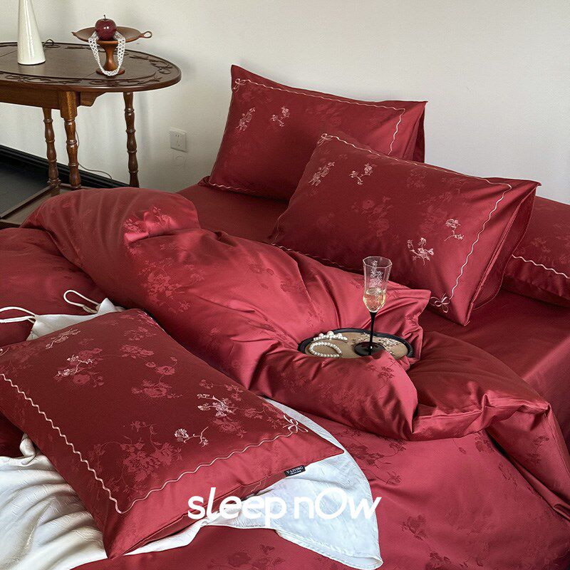结婚床上用品四件套全棉婚庆大红色床单被套喜被新婚嫁房被罩