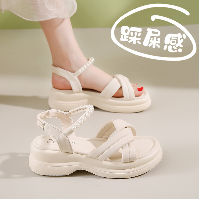 踩屎感软底孕妇凉鞋女外穿2024夏季新款小码34S罗马沙滩厚底凉鞋