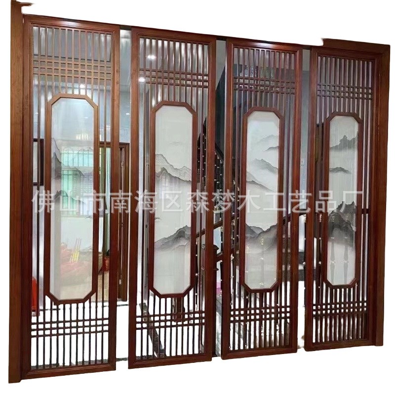 实木屏风背景墙木格中式镂空木雕屏风花窗隔断仿古门窗实木花格榫