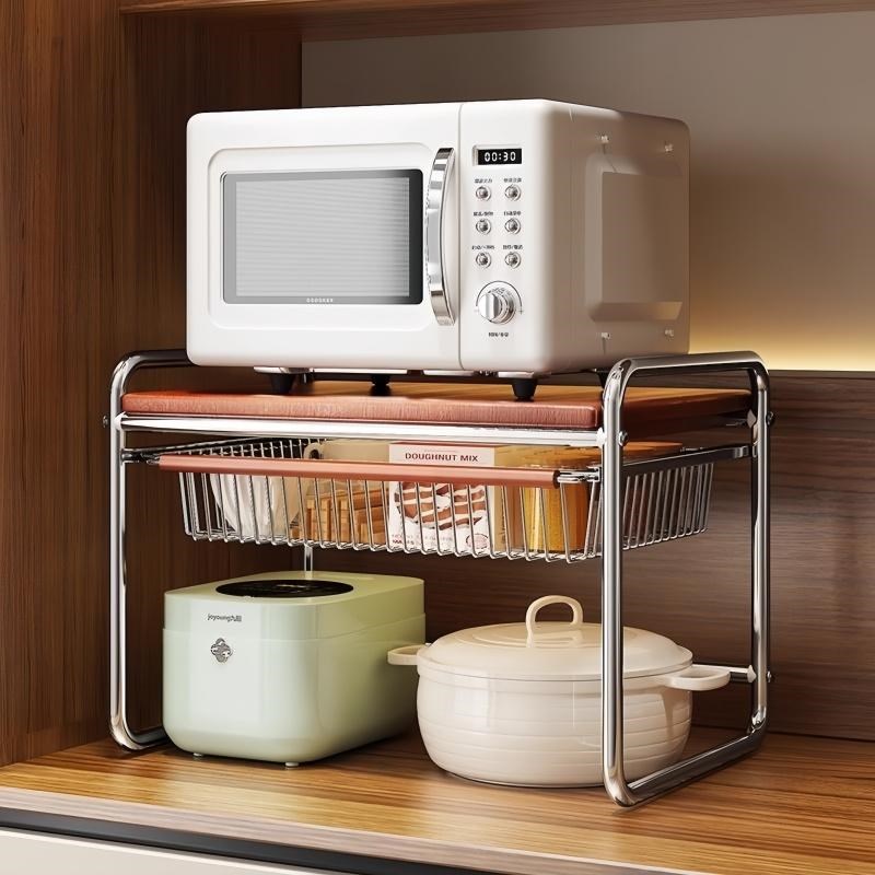 厨房置物架台面多功能分层烤箱收纳架微波炉抽拉支架家用储物架子