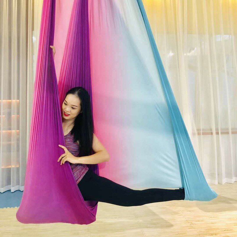 两点固定式彩色i渐变色反重力空中瑜伽馆铺馆专用吊床布料配件套