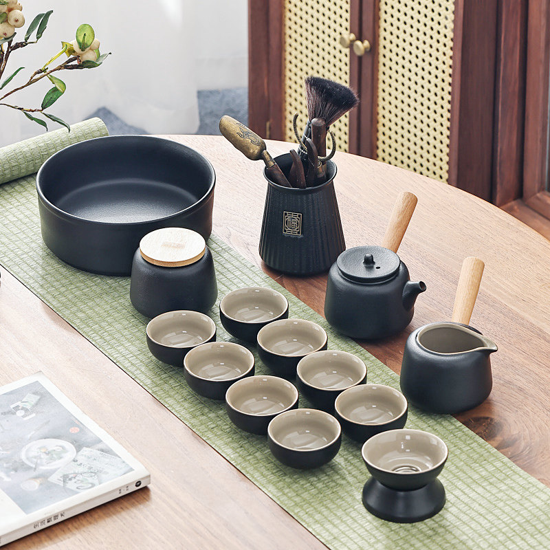 黑陶功夫茶具套装家用个性日式茶杯盖碗泡茶壶茶道杯洗便携包定制