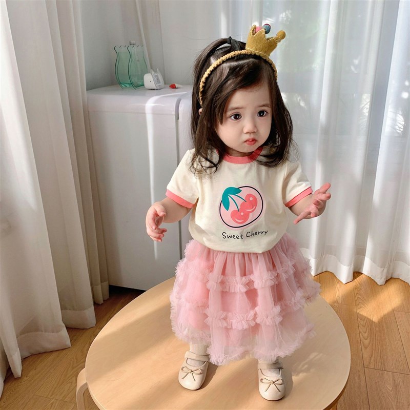 婴幼儿夏装宝宝洋气半身网纱裙婴儿蓬蓬裙儿童公主T裙外出网纱短