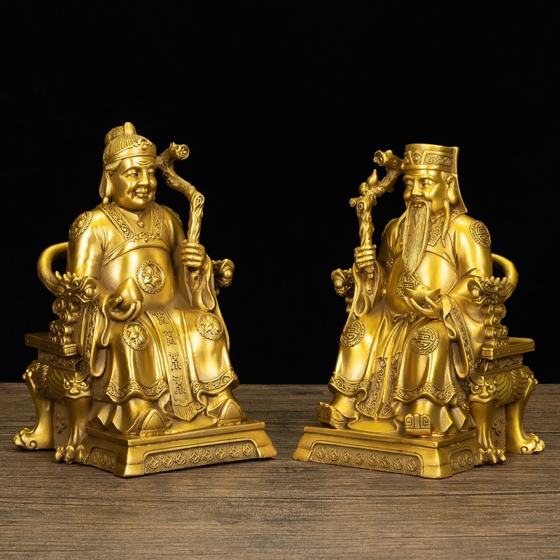 纯铜土地公神像供奉家用福德正神地主爷爷镇宅土地婆婆公公铜摆件