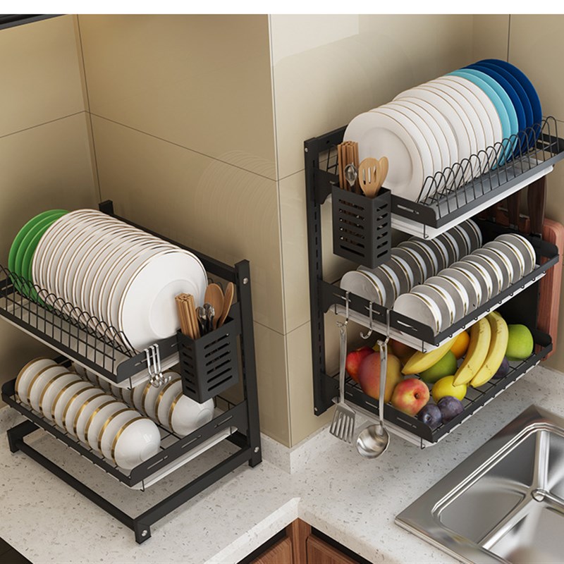 免打孔放碗架壁挂式晾碗碟沥水架盘子碗筷收纳盒不锈钢厨房置物架
