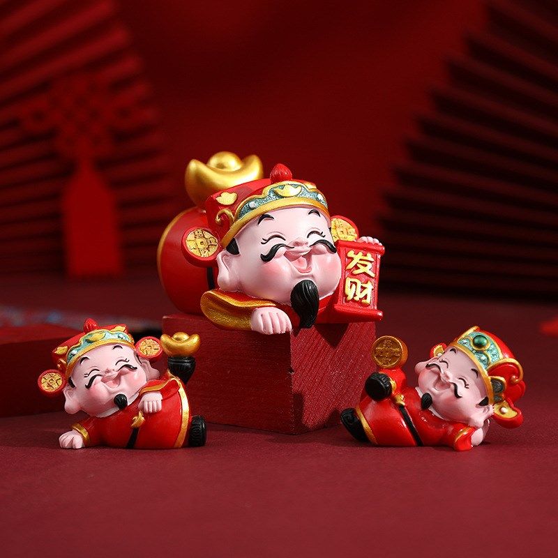 新款财神爷摆件家用烟灰缸手机支架摇头礼物工位发财小摆件树脂