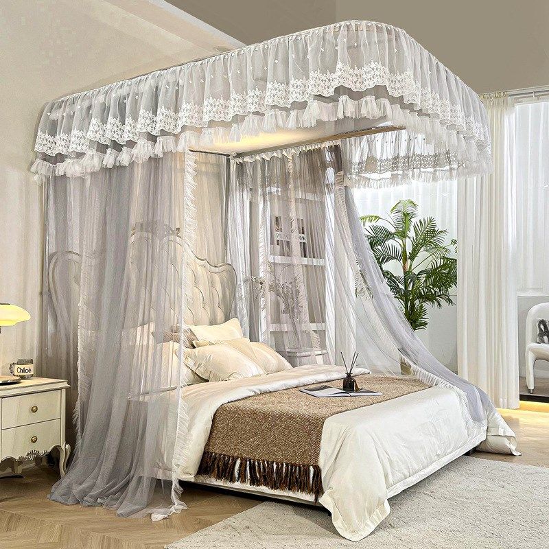 CB#新款导轨宫廷蚊帐u型轨道落地三开门1.5m1.8m2.2m蚊帐家用