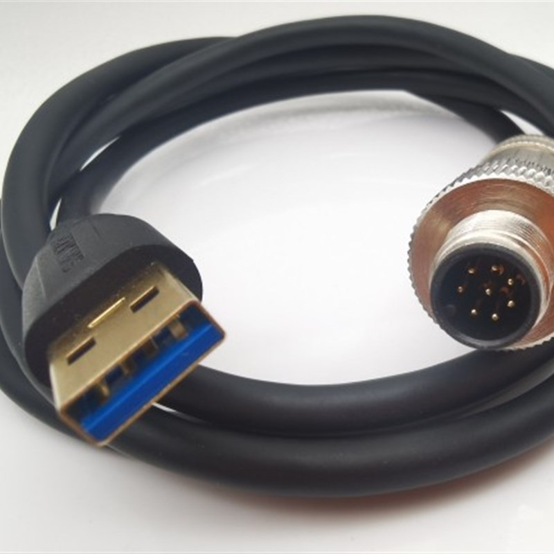 传感器插头线缆M12-8针A扣 转USB3.0公  1.5米