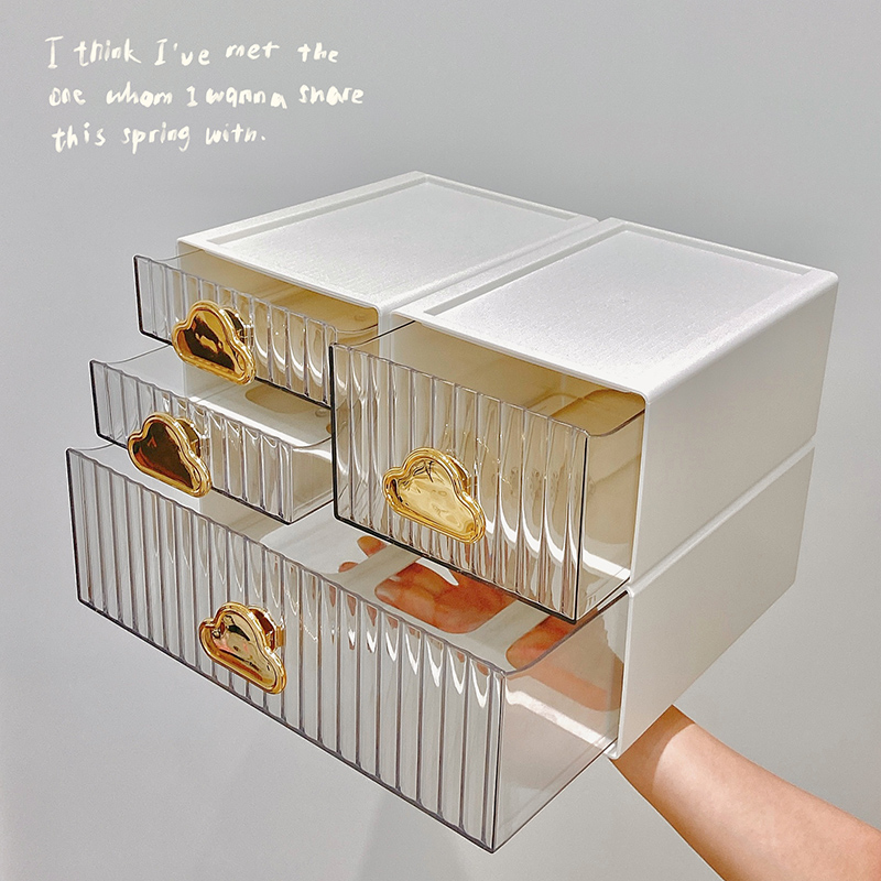 高级感化妆品收纳盒桌面抽屉宿舍眼影护肤品口红置物架桌上收纳柜