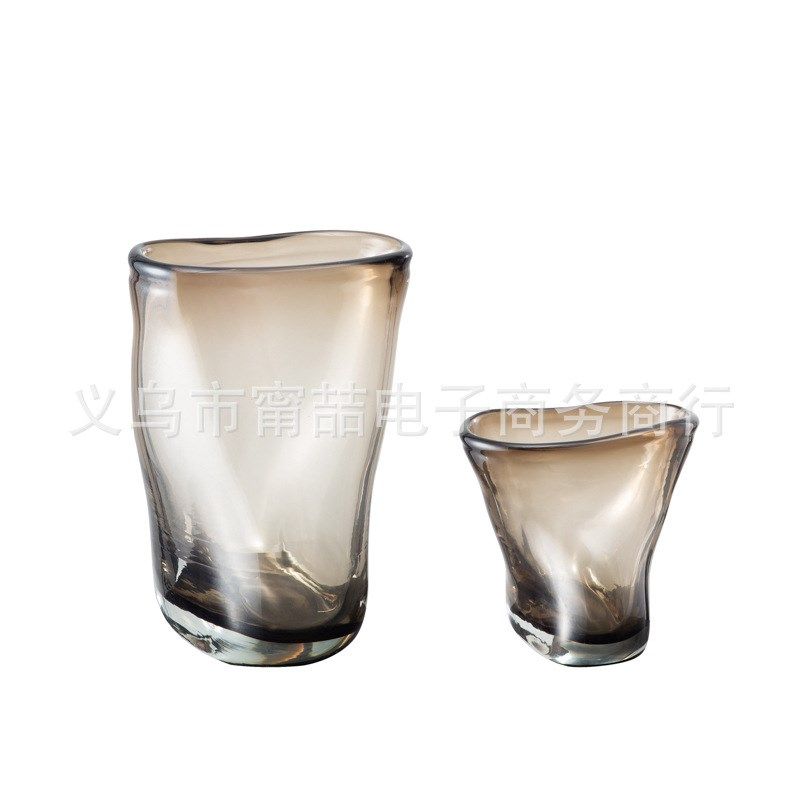 现代家居扁款咖色敞口插花玻璃花瓶水培容器创意桌面玄关客厅摆件,特色手工艺,其他特色工艺品,淘宝优惠券,粉丝福利购,淘宝优惠卷