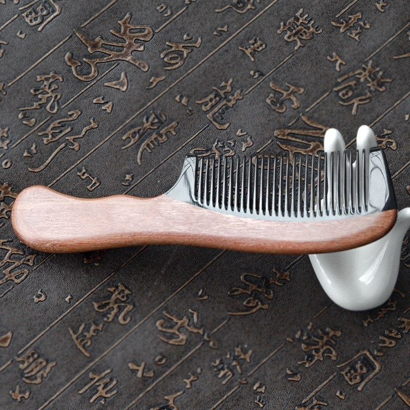 天然檀木牛角拼接木梳子绿檀手工制作檀木牛角梳子绿檀木梳按摩梳