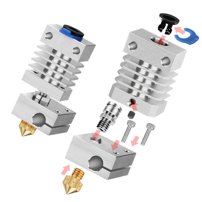 3D打印机全金属加热端散热冷却块hotend挤出机喉管喷嘴套件装配件